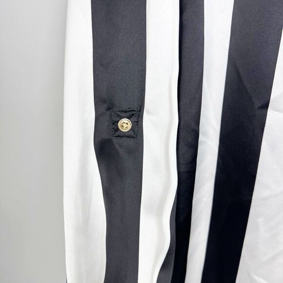 SERGIO HUDSON | NEW Silk Button Down Black/White Stripe Blouse Women’s Size M - Picture 6 of 12
